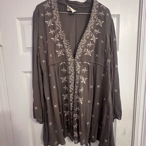 Brown Embroidered Tunic Top